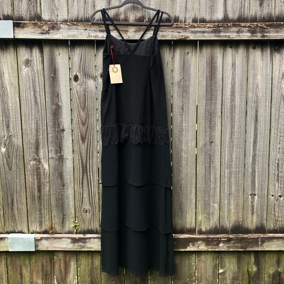 Piano Piano Dolce Carlotta Tiered Maxi Dress Size 12 Black Deadstock Sleeveless - Picture 6 of 15
